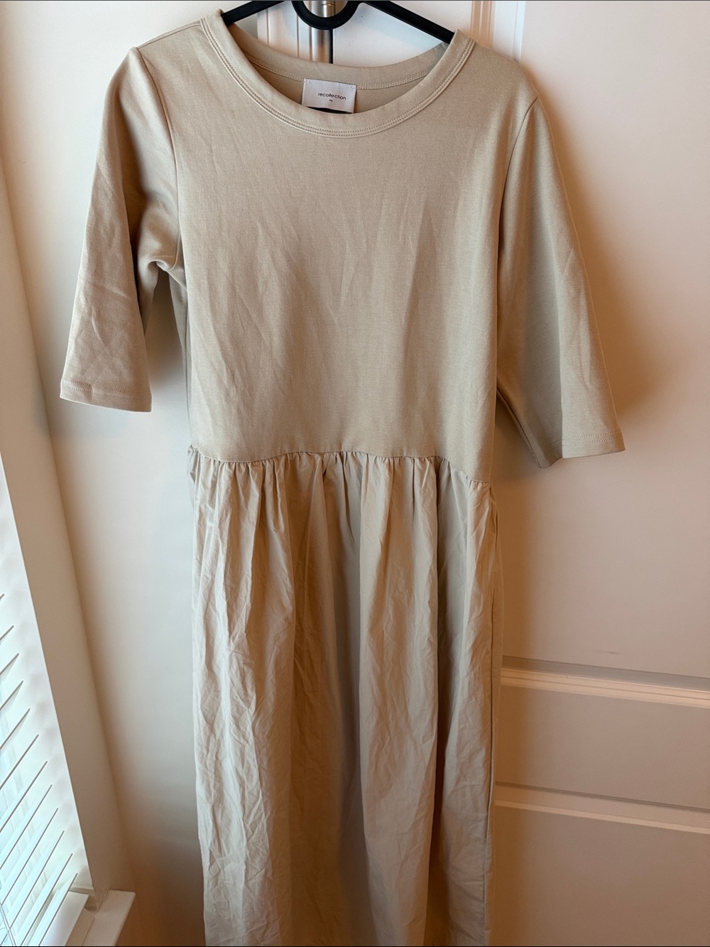 Minimalist Cream Maxi Dress with Gathered Waist